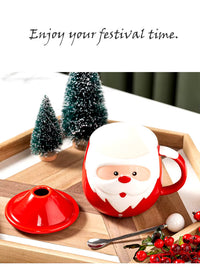 Christmas Santa Mug with Lid & Spoon (Random Design)