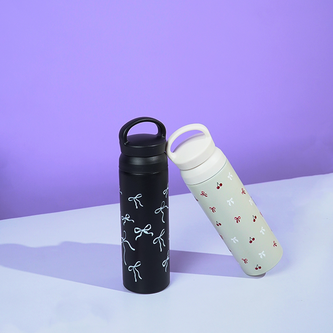 Cherry Charm Water Bottle – Stay Fresh in Style-White