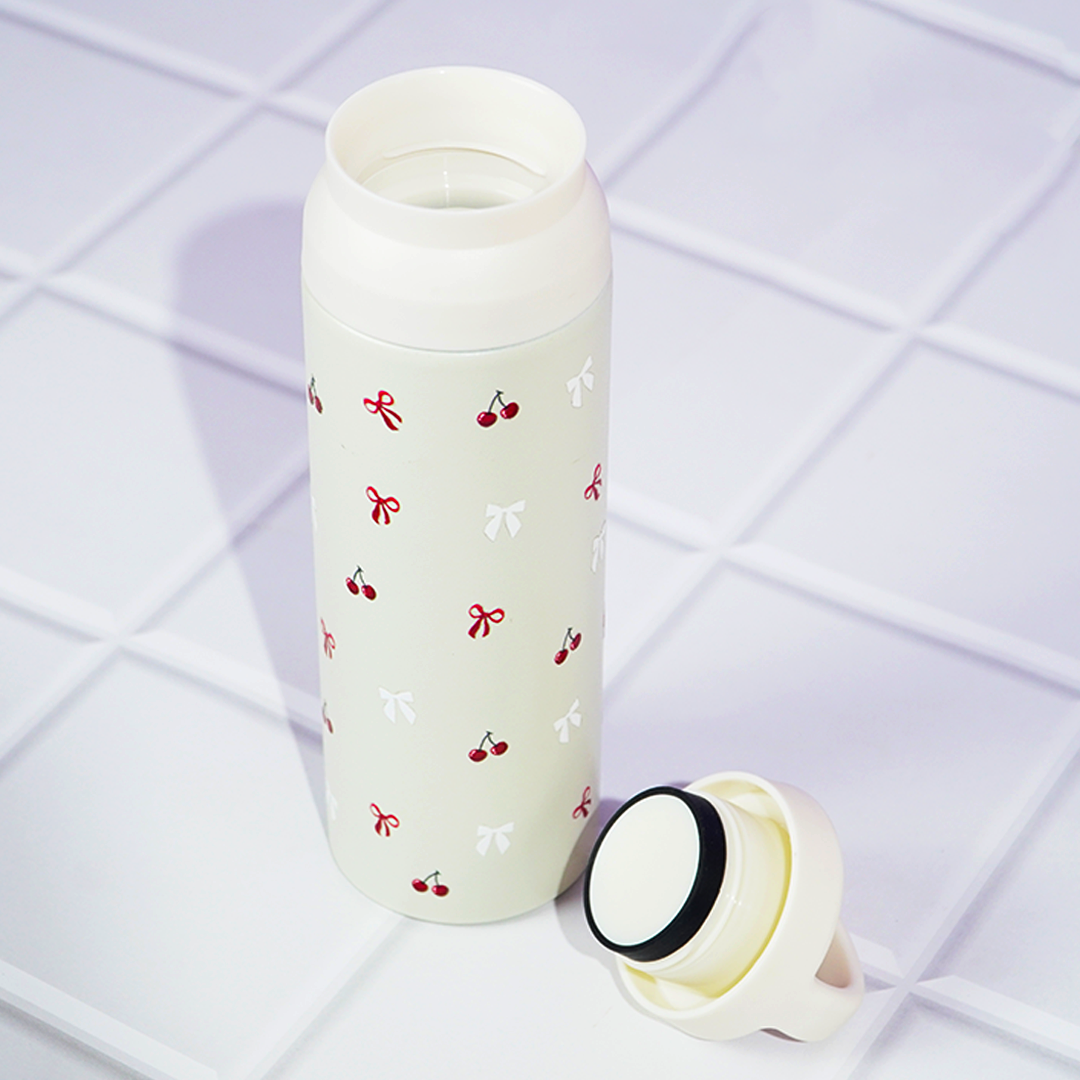 Cherry Charm Water Bottle – Stay Fresh in Style-White
