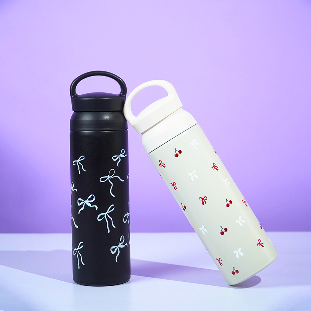 Cherry Charm Water Bottle – Stay Fresh in Style-White