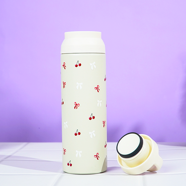 Cherry Charm Water Bottle – Stay Fresh in Style-White