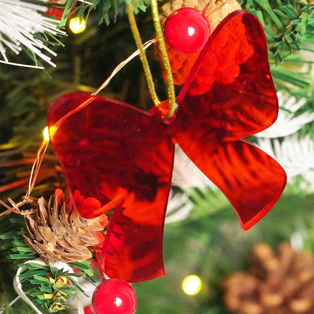 Red Bow designed Christmas Decoration Ornaments- Set of 6