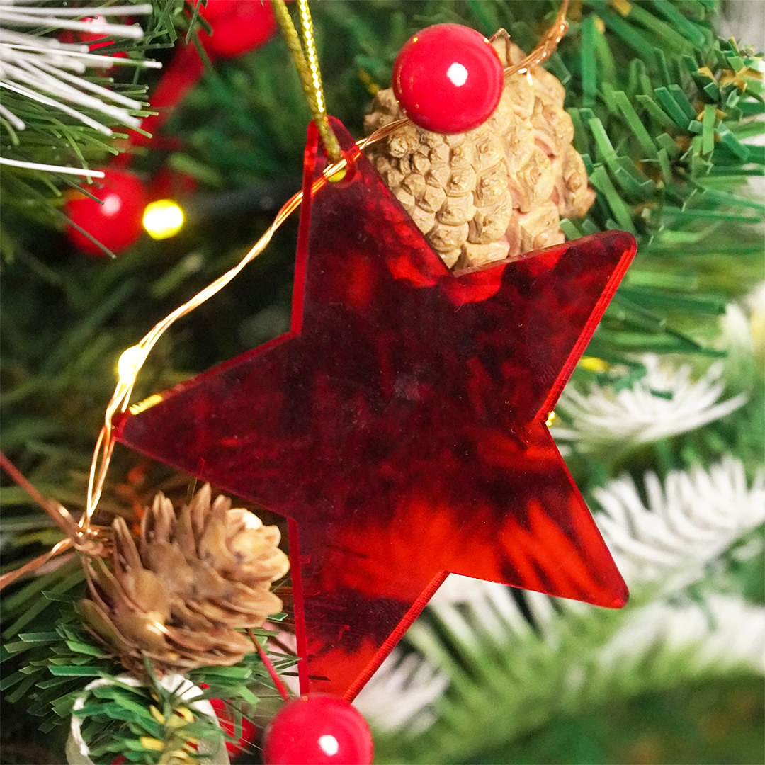 Red Star designed Christmas Decoration Ornaments- Set of 6