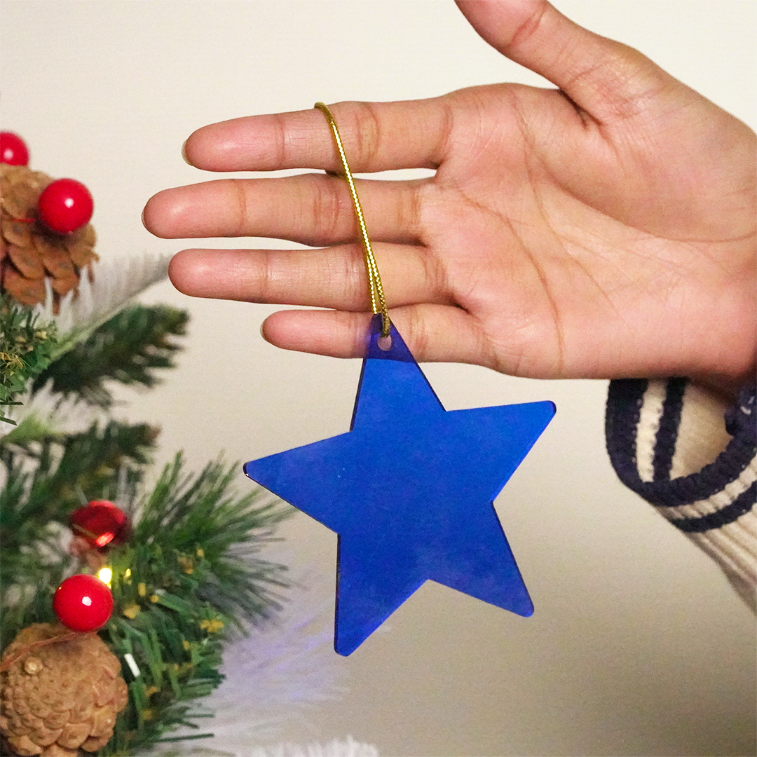 Blue Star designed Christmas Decoration Ornaments- Set of 6