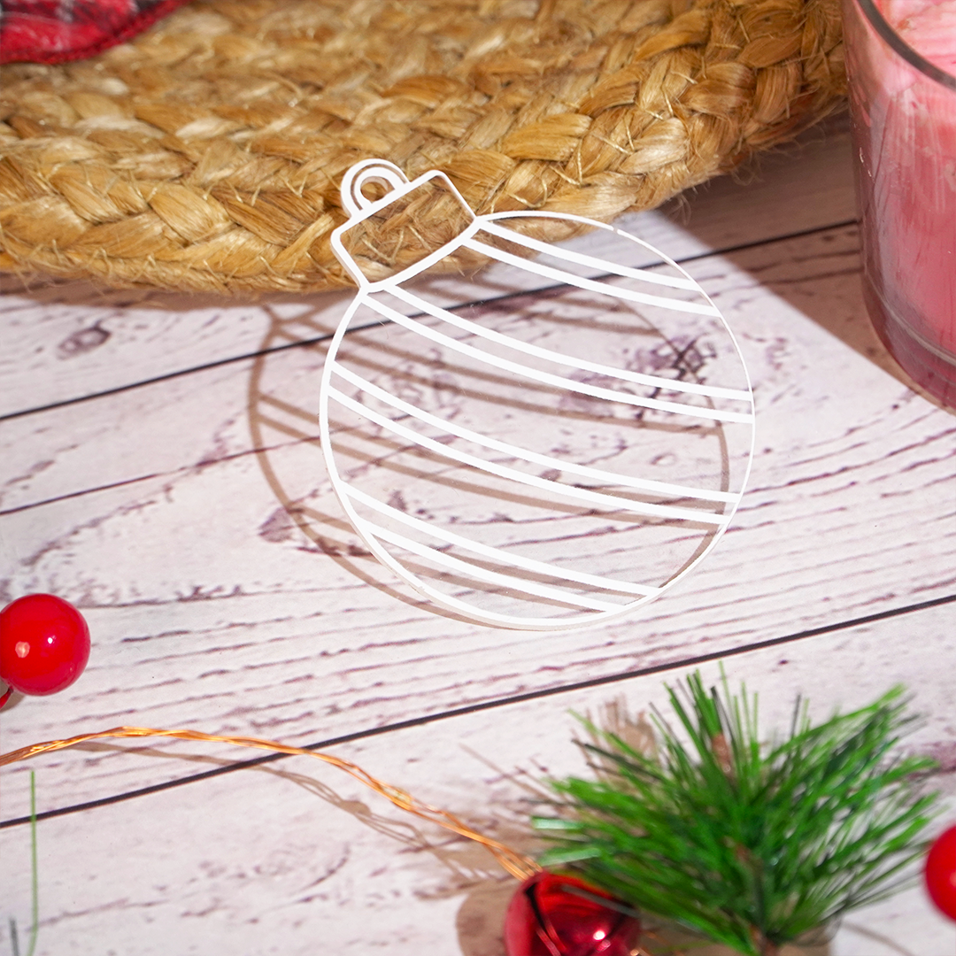 Set of 6 Striped Acrylic Bauble Ornament – Elegant 8cm Christmas Hanging Décor