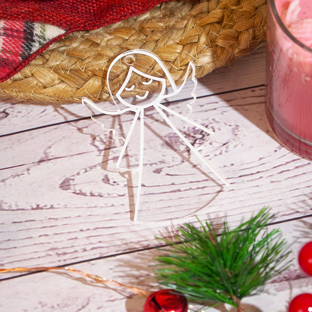 Set of 6 Acrylic Angel Christmas Ornament – Cute Holiday Hanging Décor (8cm)