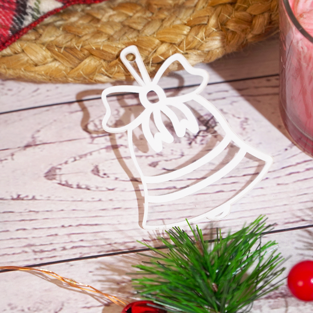 Set of 6 Acrylic Christmas Bell Ornaments – Elegant Hanging Décor (8 cm)