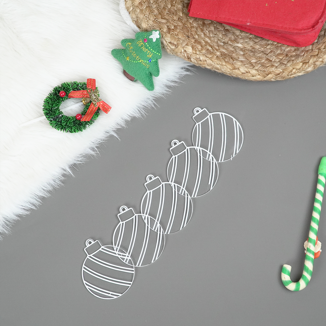 Set of 6 Striped Acrylic Bauble Ornament – Elegant 8cm Christmas Hanging Décor