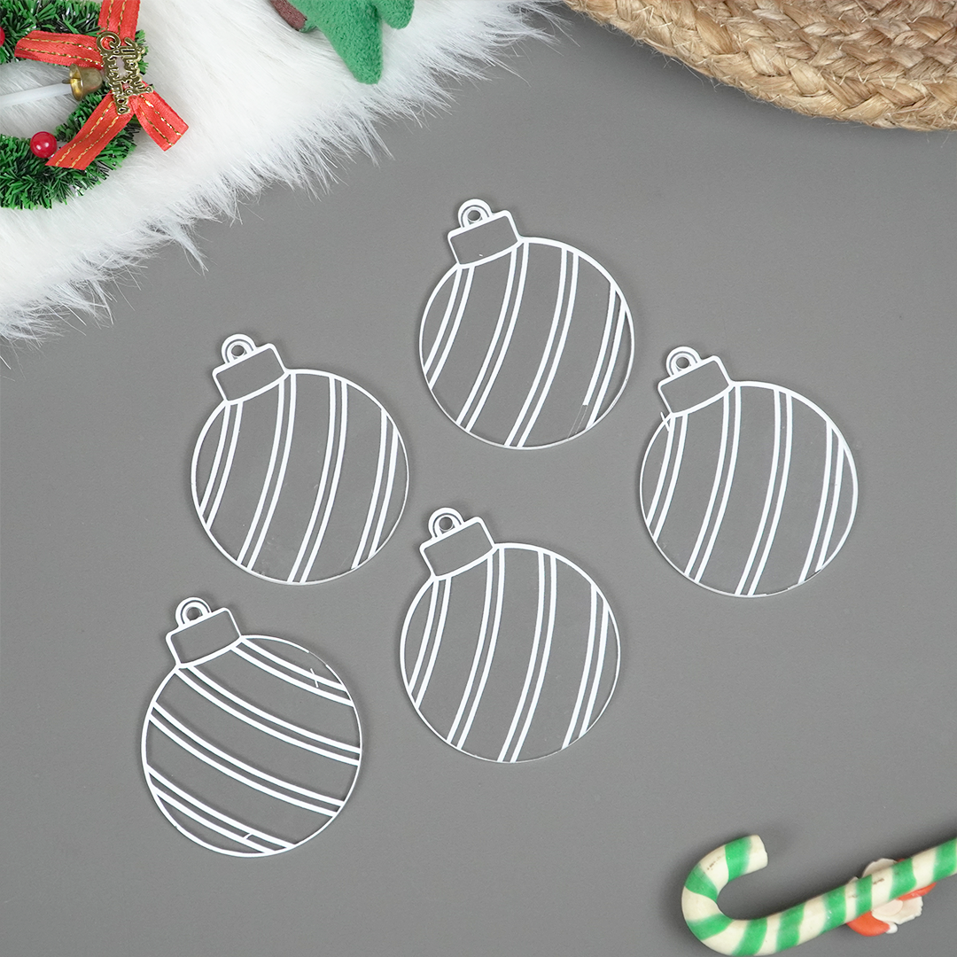 Set of 6 Striped Acrylic Bauble Ornament – Elegant 8cm Christmas Hanging Décor