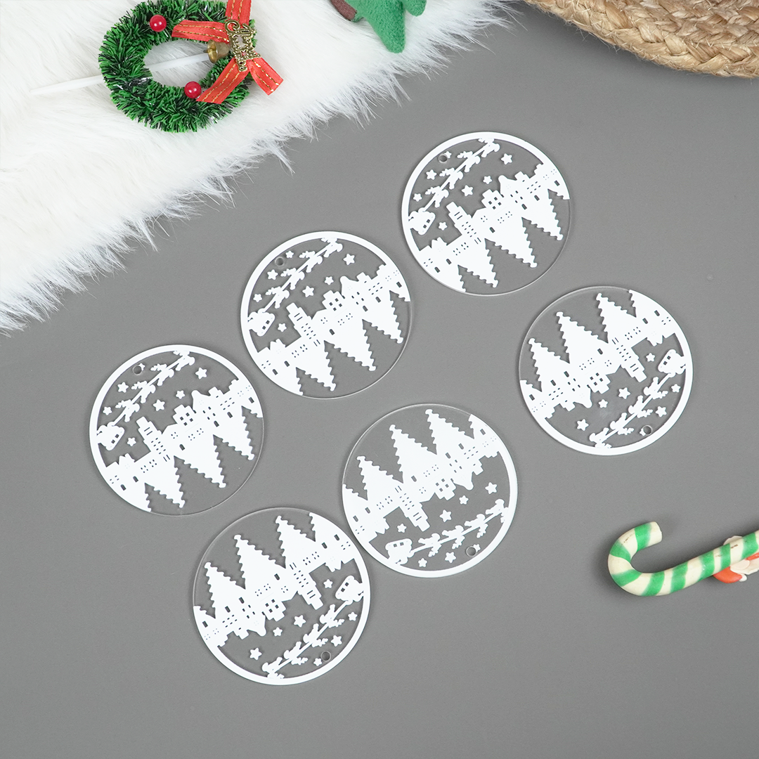 Set of 6 Acrylic Christmas Cityscape Ornaments – Hanging Décor