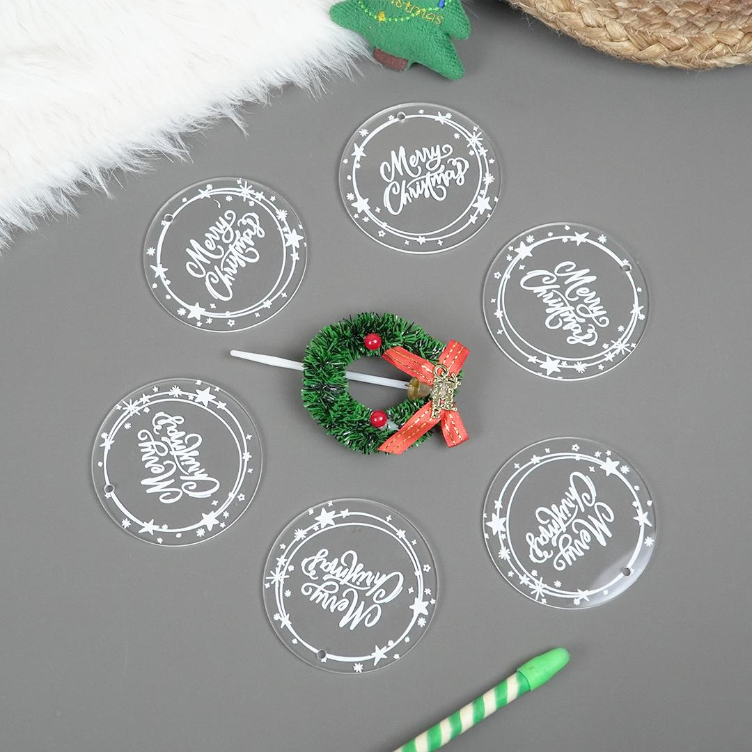 Set of 6 Acrylic Merry Christmas Ornaments – Festive Star Border Hanging Décor