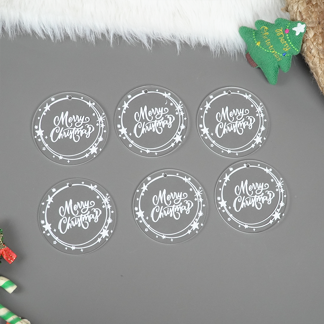 Set of 6 Acrylic Merry Christmas Ornaments – Festive Star Border Hanging Décor