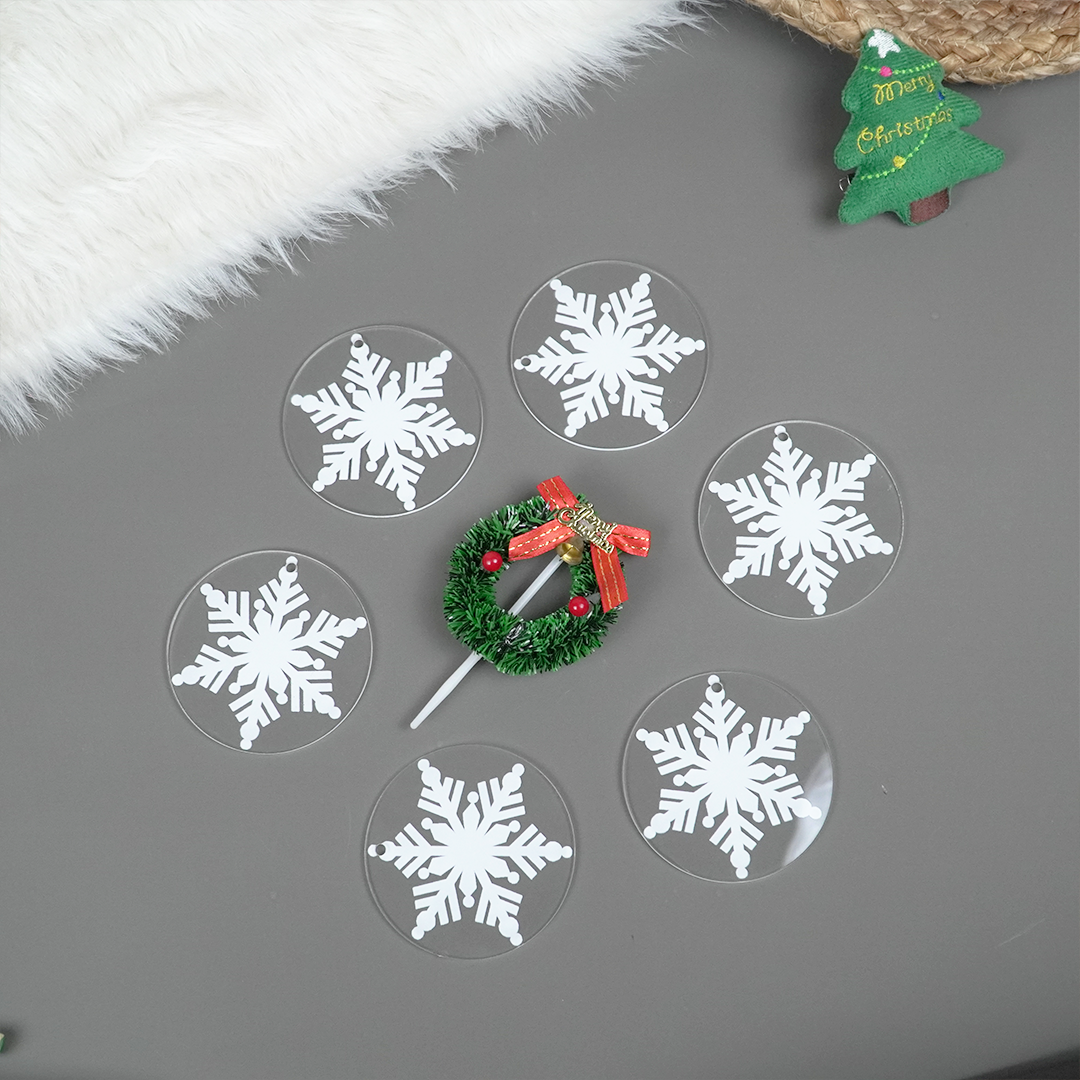 Set of 6 Acrylic Snowflake Ornaments – Elegant Frosted Christmas Décor