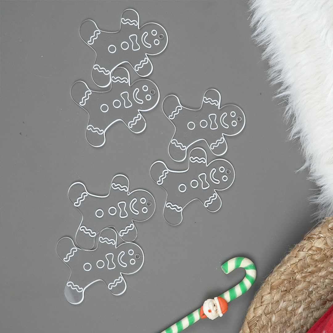 6 pcs Acrylic Gingerbread Man Ornaments – Cute Clear Christmas Decoration Set
