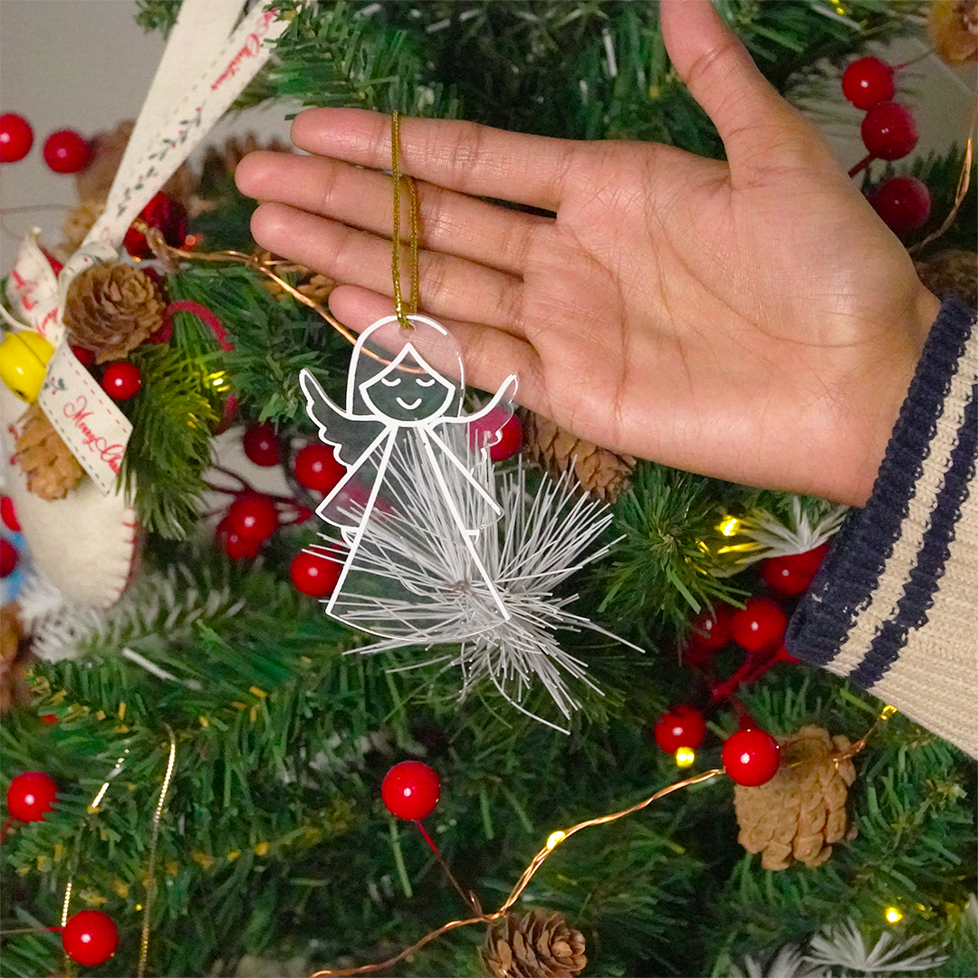 Set of 6 Acrylic Angel Christmas Ornament – Cute Holiday Hanging Décor (8cm)