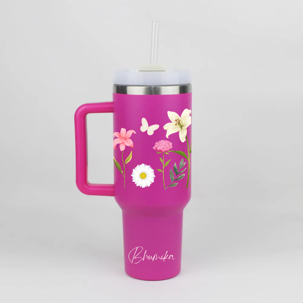 Personalized FloraCup™ Tumbler with Straw & Lid