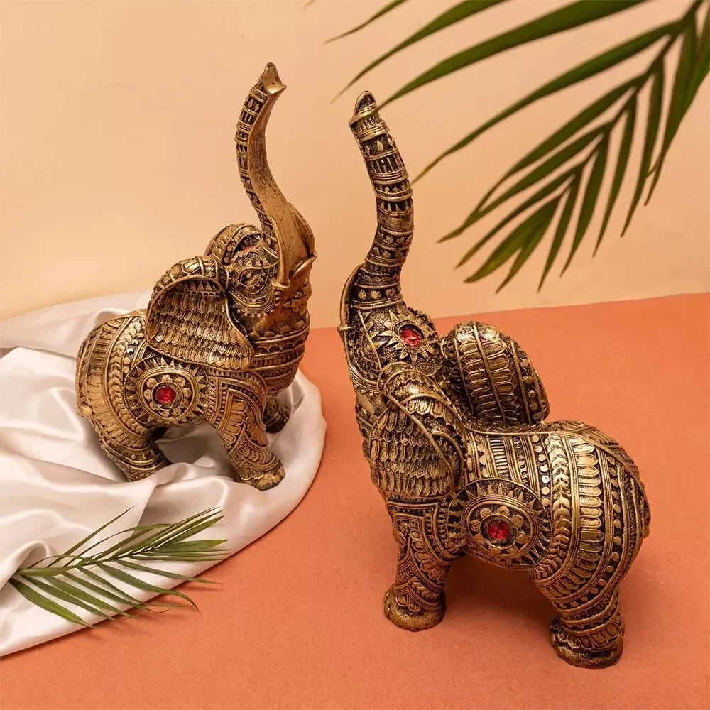 Set Of 2 Trunk Up Elephant Family Statue Showpiece Figurine indian Handicraft