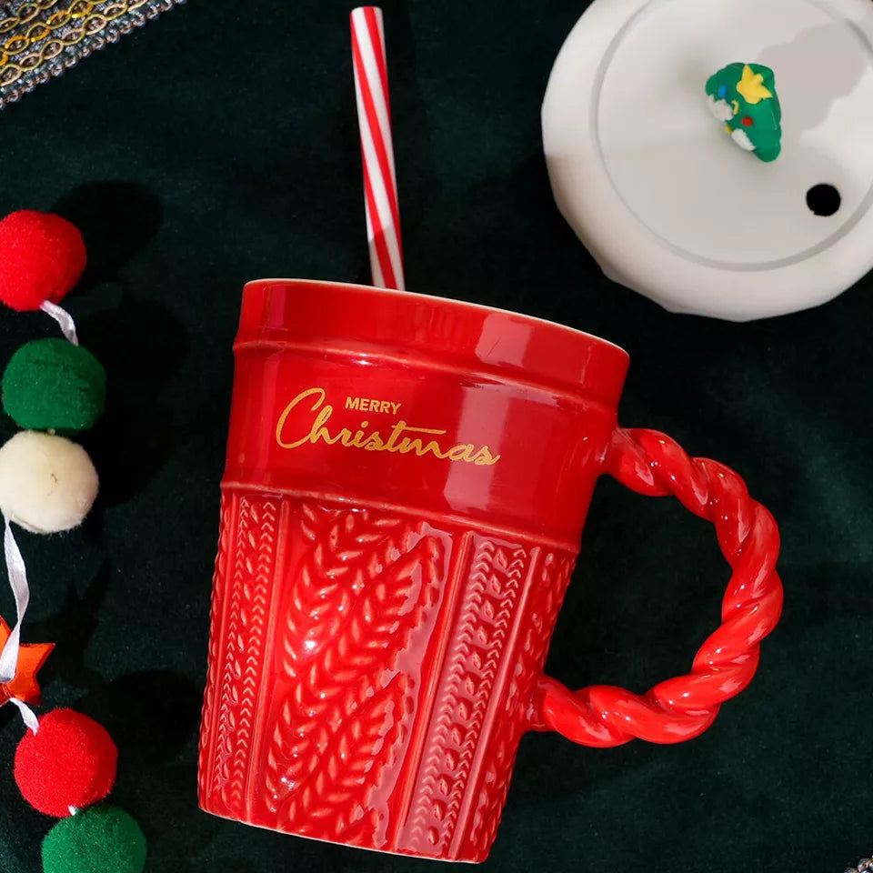 Merry Christmas Mug With Straw