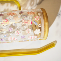 Christmas Ginger Bread with Minis Glass Tumbler with Handle & Bamboo Lid – Set of 2 | Festive Holiday Design with Straw