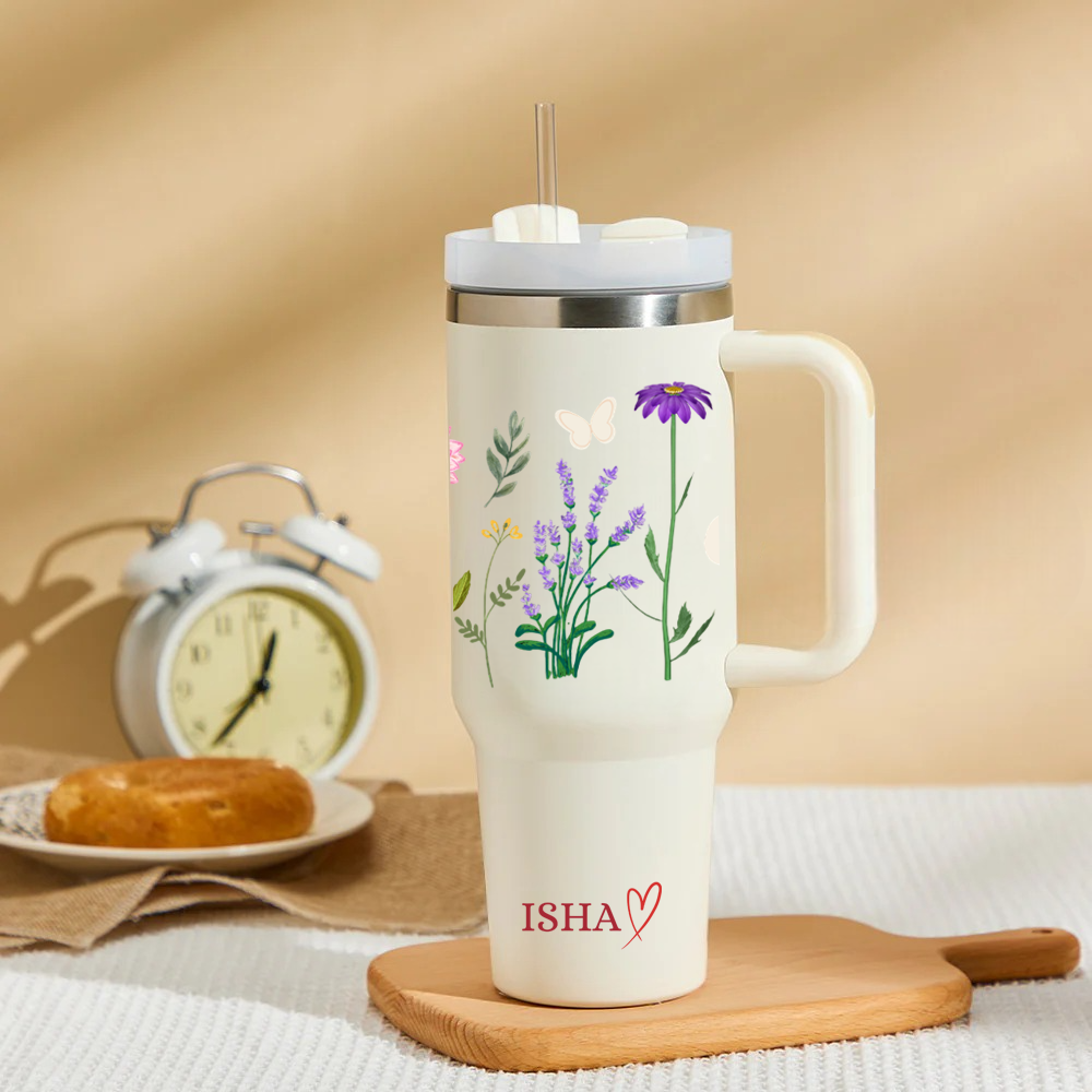 Personalized FloraCup™ Tumbler with Straw & Lid