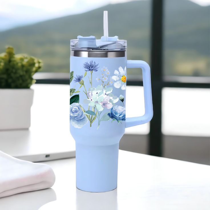 Personalized FleurFlow™ Tumbler with Straw & Lid