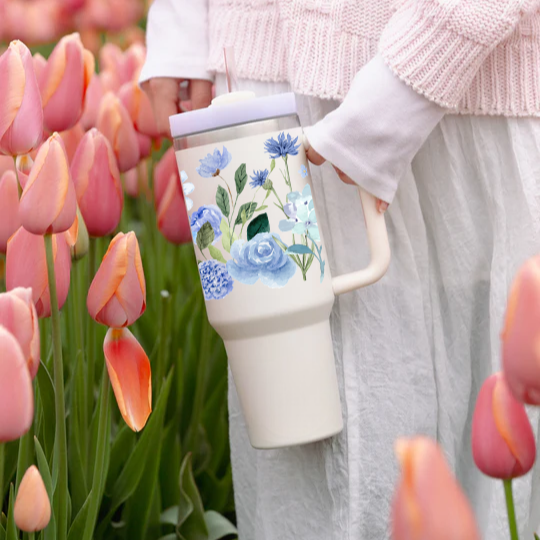 Personalized FleurFlow™ Tumbler with Straw & Lid