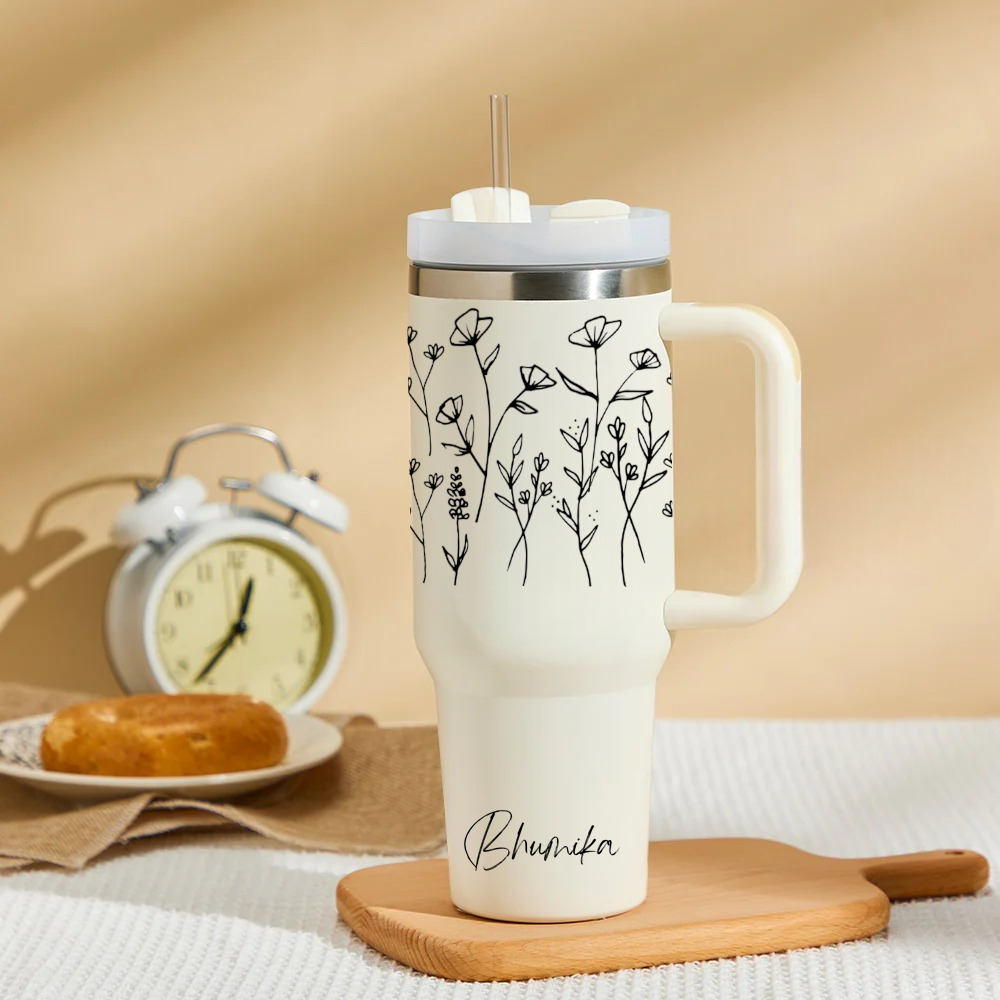 Personalized FleurFlow™ Tumbler with Straw & Lid