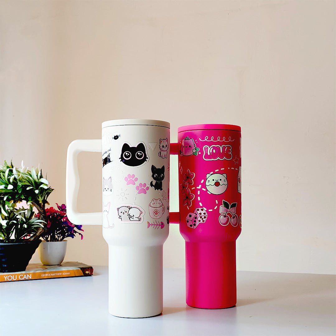 “Hot Pink Love Doodle Tumbler – Leak-Proof & Stylish” - Memories InsitePINK LOVE DOODLE TUMBLER-40 OZ