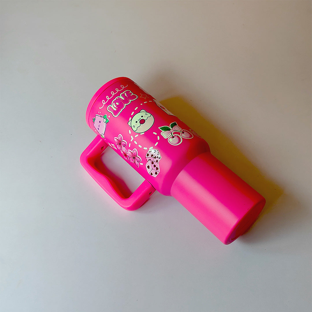 “Hot Pink Love Doodle Tumbler – Leak-Proof & Stylish”