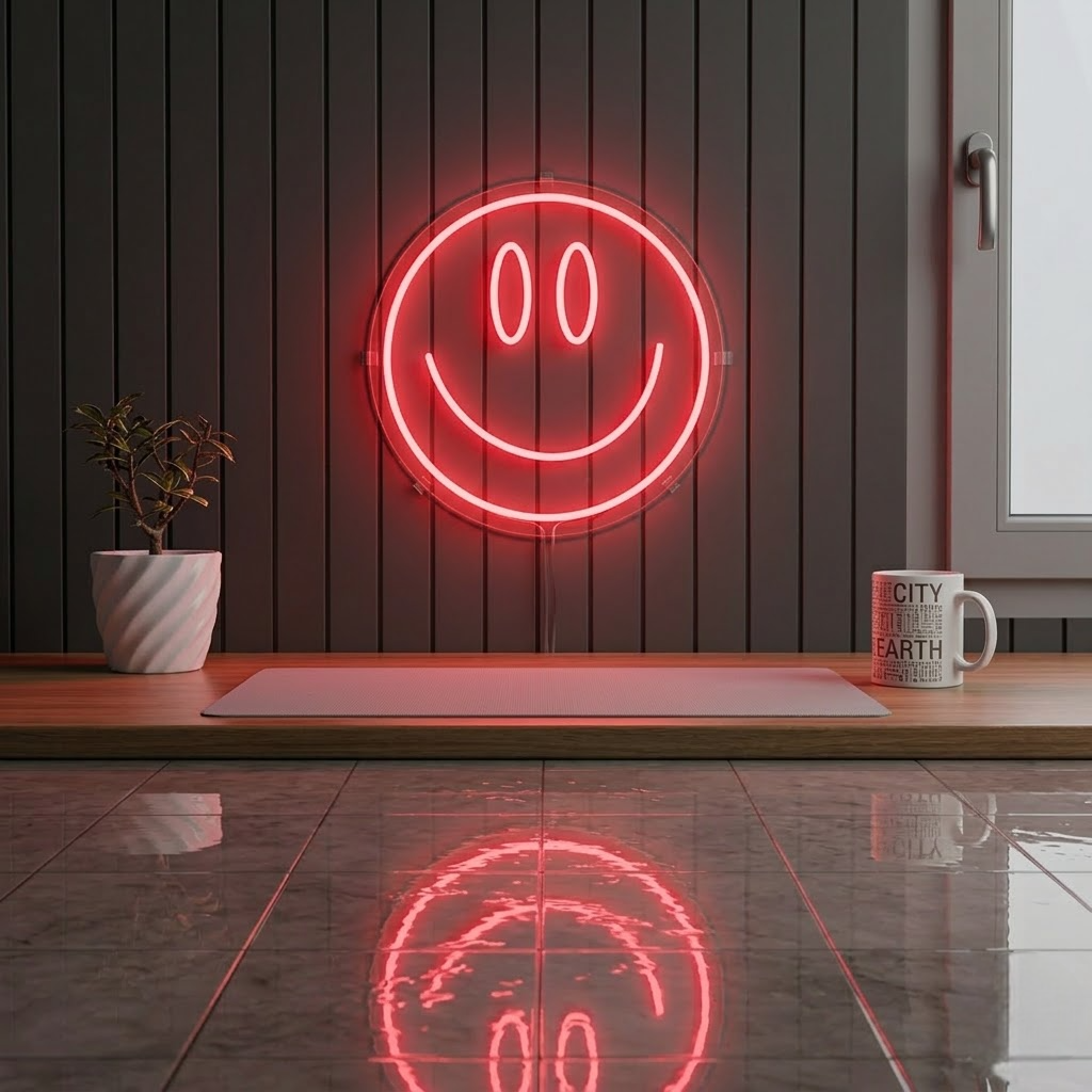 Smiley Face Neon LED Light – Fun Wall Décor for Bedrooms, Cafés & Party Spaces