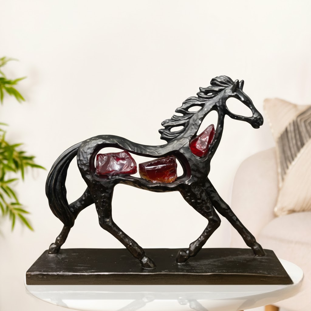Elegant Metal Horse Showpiece with Crystal Accents