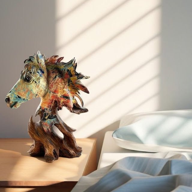 Horse Statue, Horse Lover Horse Art Resin Statue Decorative Home And Office Decorative Ornament For Desktop Bookshelf Wine Cabinet Attract Luck And Fortune-Horse Head A - Memories InsiteHorse Statue