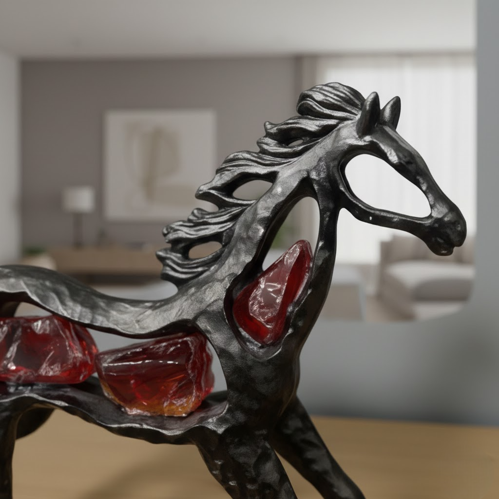 Elegant Metal Horse Showpiece with Crystal Accents