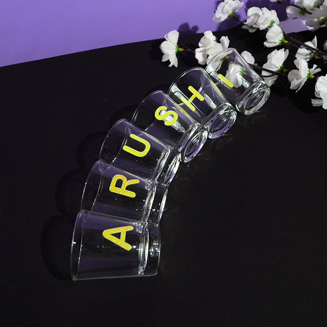 Personalized Alphabet Shot Glass Set – Custom Name Glasses for Gifting & Parties